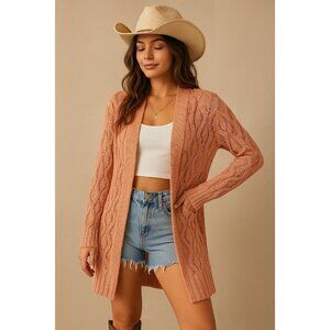 Derek Heart Peach Crochet‎ Cardigan Women's S - Y2K Open Knit Sweater Layer Boho